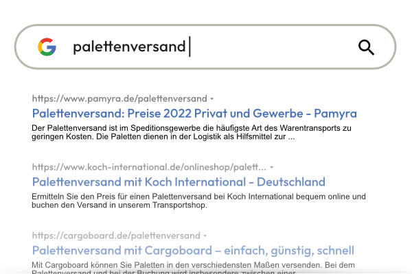 Google Suchergebnis "Palettenversand"